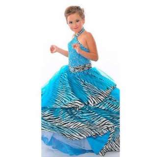  Posh Angels Zebra Taffeta Turquoise Girls Pageant Dress 6 