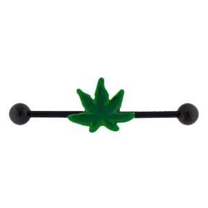  14G 1 1/4 Black PVD Coated Industrial Barbell with Green 