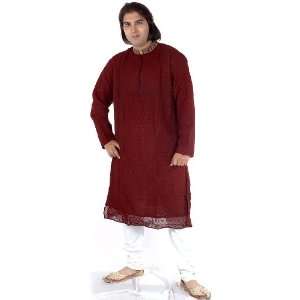   Brown Kurta Set with All Over Embroidery   Georgette 