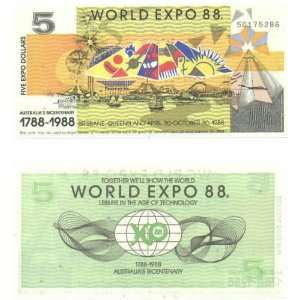  Australia 1988 World Expo 5 Dollars 