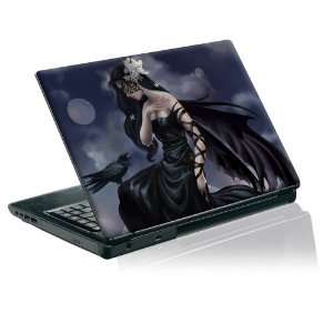   laptop skin protective decal beautiful lady dressed in black with crow