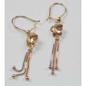    14k Tri Color Drop/hanging Ladys Earring W/butterfly Jewelry