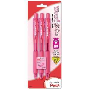  Pentel Pink BCA WOW Retractable Ballpoint Pen, 1.0mm 