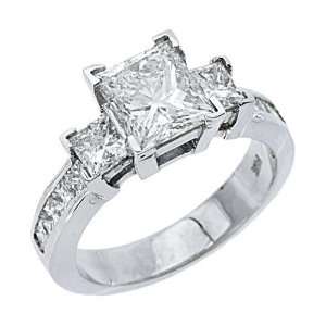 14k White Gold Princess Cut Past Present Future 3 Stone Diamond Ring 3 