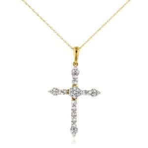  0.50 Carat tw Diamond Cross Gold Pendant with 18 Chain Jewelry