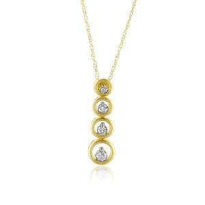   Gold 0.25 Carat Diamond 4 Stone Journey Pendant w/ 18 Gold Rope Chain