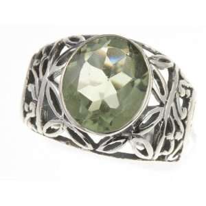  925 Sterling Silver GREEN AMETHYST Ring, Size 6.5, 6.19g Jewelry