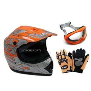 TMS Youth Orange Dirt Bike ATV Motocross Helmet with Goggles and 
