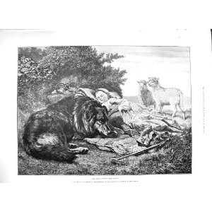   1888 FIRST VISIT FLOCK LITTLE GIRL SLEEPING SHEEP DOG