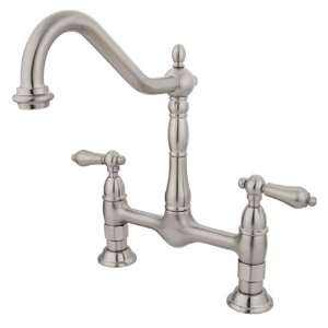   Nickel Heritage Double Handle 8 Center Bridge Kitchen Faucet with Ame