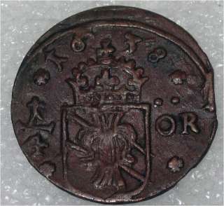 SWEDEN COIN CROWN 1/4 ORE 1638 XF  