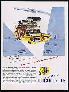 1950 Oldsmobile Car Futuramic Rocket Engine Print Ad  