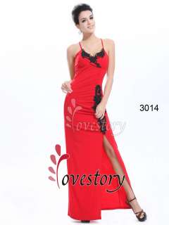 Fabulous Black Embroider Reds Split Stretchy Long Prom Dresses 03014 