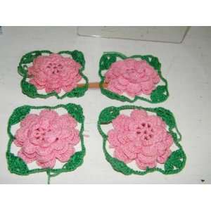   Vintage Pink Crochet Rosette Lace Rose 3842 Rosettes 