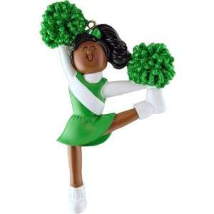  3954 African American Cheerleader Green Christmas Ornament 