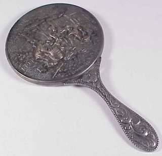 Vintage Ornately Decorated Hand Mirror Silver Plated  