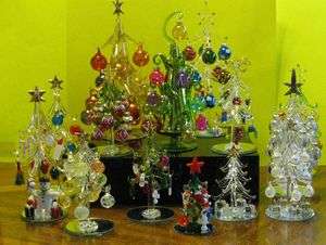 Miniature Glass Christmas Tree w/ Peace Ornaments  