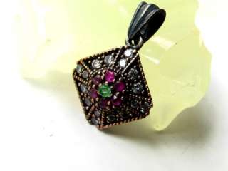 ARTISAN STERLING TURKISH PENDANT. EMERALDS RUBIES AND ZIRCONS  