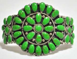 Navajo Green Turquoise Cluster Sterling Silver Cuff Bracelet   Juliana 