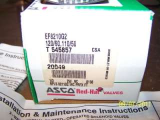 Asco Red Hat Valves EF 8210G002 120/60,110/50 2 WAY SOLENOID VALVE, 1 