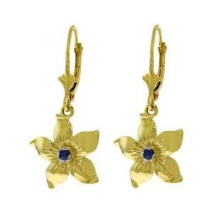  14K. GOLD LEVERBACK FLOWERS EARRING WITH SAPPHIRES #4408 Jewelry