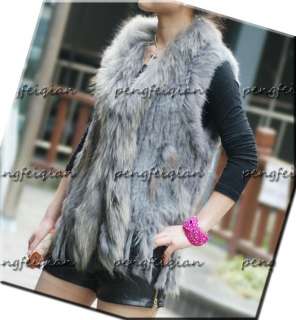 fashion Knit farms Rex rabbit fur vest/gilet/waistcoat natural gray 