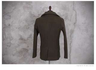   Mens Woolen Button Point Pea Double Coat Khaki SZ S~XL co.090  