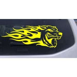 3in X 8.1in Yellow    Wolf With Tribal Flames Tribal Car Window Wall 