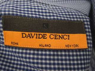 DAVIDE CENCI Mens Blue Checkered Button Down Shirt 16  