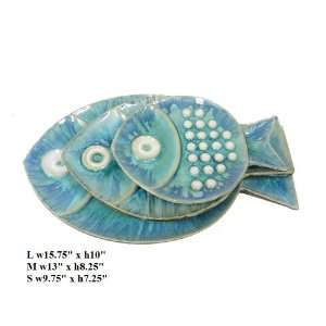  3 Pcs Set Ceramic Turquoise Green Fish Shape Decor Plate 