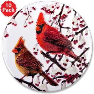 Button (10 Pack) Christmas Cardinals Snowy Red Berry Branches 