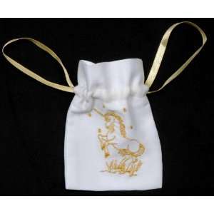  Gift Bag in a Gold Unicorn Design. Beautifully embroidered 