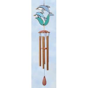   Art Small Dolphins Stained Glass Wind Chimes Patio, Lawn & Garden