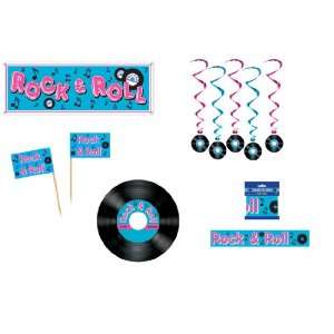 50s ROCK & ROLL PARTY DECORATION Set/RECORDS/Banner/DANGLING Whirls 