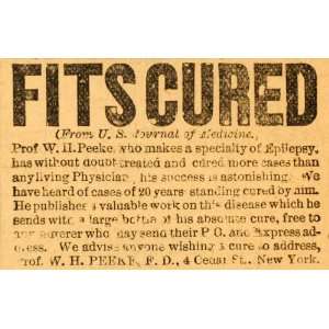   Cured Prof W. H. Peeke New York   Original Print Ad