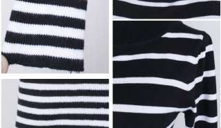   Gradient Black White Stripe Sweater Jumper Mini Dress TOP 1089  
