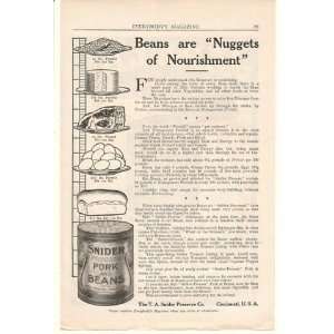  1908 Snider Pork And Beans Nuggets of Nourishment Print Ad 