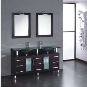 59 inch Double Sink Wood & Glass Bathroom Vanity Set # 08125 Oakwood