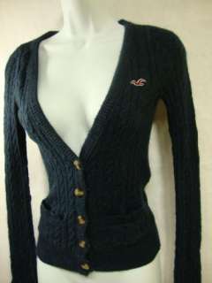 HOLLISTER Navy Blue Cable Knit Sweater Cardigan Small S  