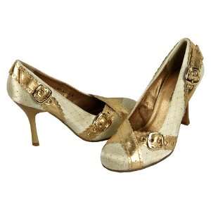  Womens Fancy Gold Buckle High Heel Shoes   Size 7