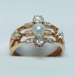 Antique Pearl Old European Diamond Filigree Ring 6.6gr HEAVY Estate 
