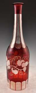 Bohemian Ruby Flash Red Cut Glass Decanter/Wine Bottle  