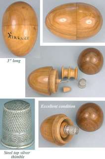 Antique Souvenir Carved Thimble / Needle Case Sewing Egg * Italian 