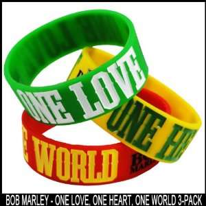 Bob Marley One Love One Heart One World Rubber Saying Bracelets (3 