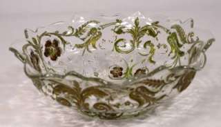 Early American Pres Cut Prescut Glass Serving Bowl Goofus Gold Paint 