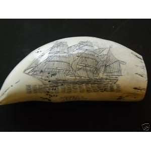  Whaling Ship Victoria Scrimshaw Whale Tooth Tusk Replica 