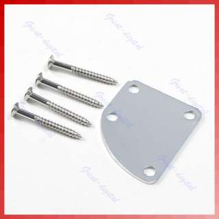 New Chrome Guitar Deluxe Style Rounded Neck Plate With Screws For 