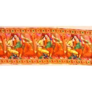 Fabric Border with Digital Printed Gossiping Gopis   Pure Crepe (Sold 
