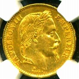 1869 BB FRANCE NAPOLEON GOLD COIN 20 FRANCS NGC CERTIFIED GENUINE 