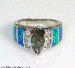 MYSTIC TOPAZ MARQUISE 925 SILVER BLUE FIRE OPAL RING 6  